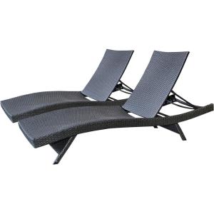 Juego de 2 tumbonas resina trenzada marrón 201 x 71 x 99 cm