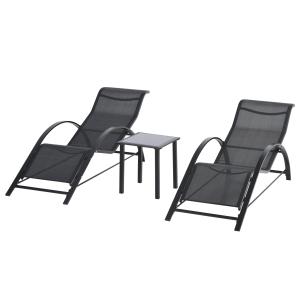 Juego de 2 tumbonas y mesa de jardín 59x169x66 cm negro