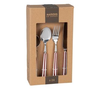 Juego de 24 cubiertos en acero inoxidable y cerámica blanca…