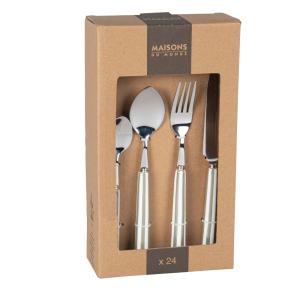 Juego de 24 cubiertos en acero inoxidable y cerámica blanca…