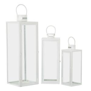 Juego de 3 faroles de metal blanco cm 22x22x66-18x18x49,5-1…