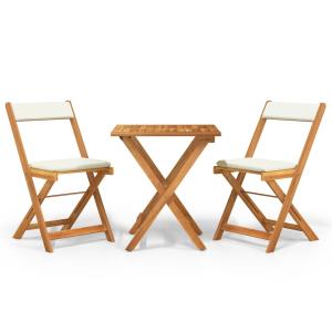 Juego de 3 mesa y sillas y cojines madera marrón 40x53x80 c…