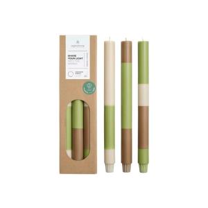 Juego de 3 velas rayadas beige, camel, verde 30 cm