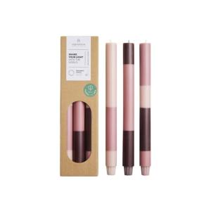 Juego de 3 velas rayadas rosa malva / violeta 30 cm