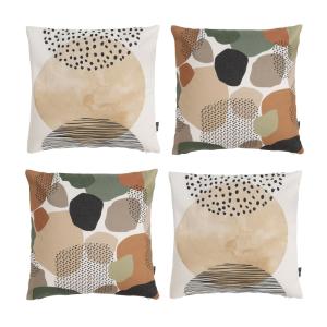 Juego de 4 cojines con rayas y estampado abstracto, beige 4…
