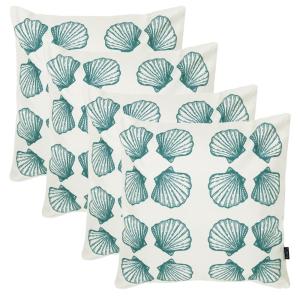 Juego de 4 cojines de exterior, estampado de conchas, blanc…