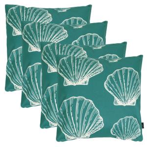 Juego de 4 cojines de exterior, estampado de conchas, verde…