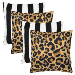 Juego de 4 cojines de exterior, estampado de leopardo y ray…