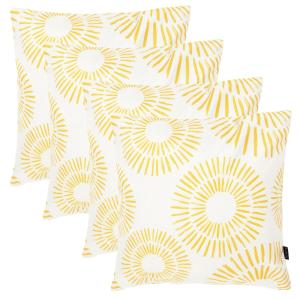Juego de 4 cojines de exterior, estampado de sol, amarillo,…