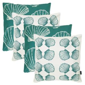 Juego de 4 cojines exterior, conchas, verde/blanco, 43x43cm