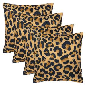 Juego de 4 cojines exterior, estampado de leopardo, marrón,…