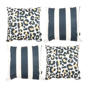 Juego de 4 cojines, leopardo y rayas, multicolor 43x43cm