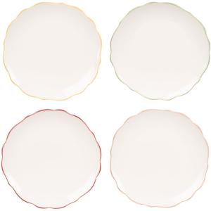 Juego de 4 platos de postre de cerámica blanca con borde mu…