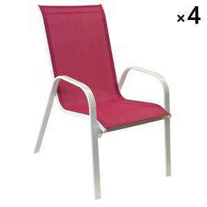 Juego de 4 sillas de textileno rosa y aluminio blanco