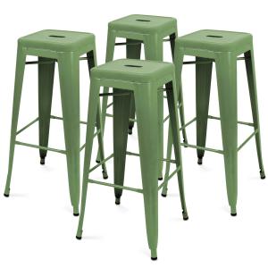 Juego de 4 taburetes de bar de metal mate en color verde ca…