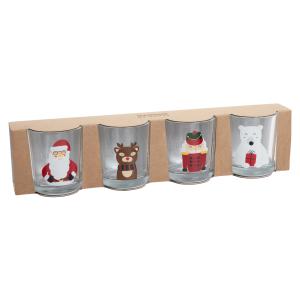 Juego de 4 vasos de cristal navideños rojo, verde y blanco