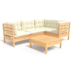Juego de 5 muebles de jardín cojines madera blanco 63.5x63.…