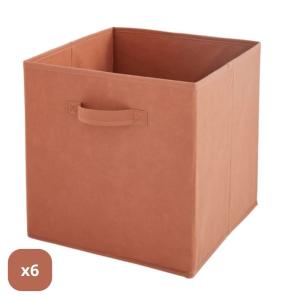 Juego de 6 cestas plegables de tela terracota 27x27x27cm