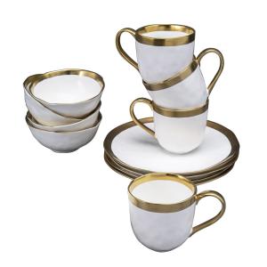 Juego de 6 tazas, 6 cuencos y 6 platos de porcelana blanca…