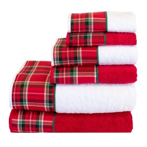 Juego de 6 toallas escocés 550 gr/m2 rojo 100% algodón