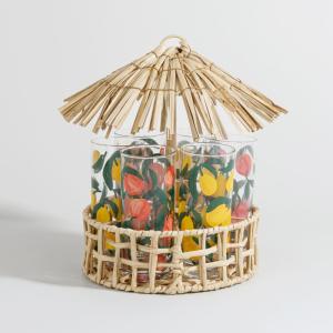 Juego de 6 vasos de vidrio transparente con frutas y soport…