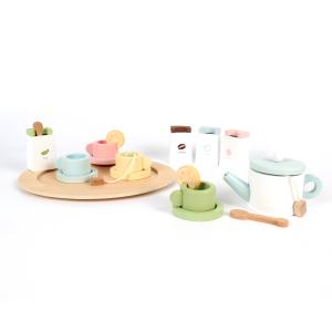 Juego de bandeja y tazas de té de madera para niños