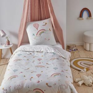 Juego de cama infantil de algodón estampado con arcoíris