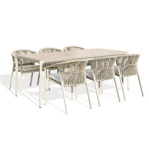 Juego de comedor de jardín de 6 plazas, cerámica sobre vidr…
