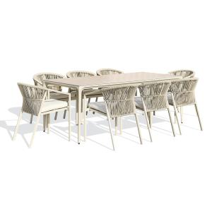 Juego de comedor de jardín de 8 plazas, cerámica sobre vidr…