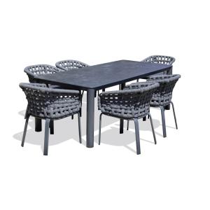 Juego de comedor de jardín de aluminio de 6 plazas
