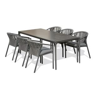 Juego de comedor de jardín de cerámica de 6 plazas - gris a…