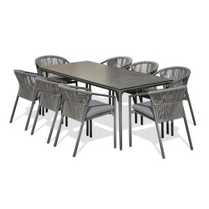 Juego de comedor de jardín de cerámica de 8 plazas - gris a…