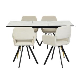 Juego de comedor de mármol blanco y 4 sillas giratorias