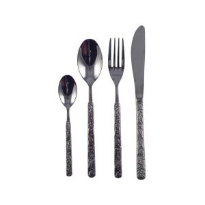Juego de cubiertos 24 piezas negro brillante con acabado ma…