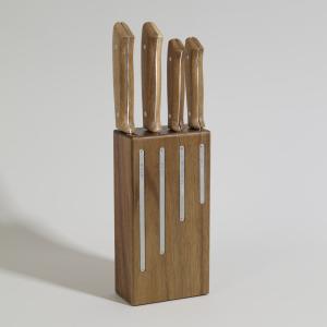 Juego de cuchillos de acero con taco de madera de acacia