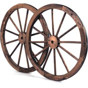 Juego de dos ruedas de madera marrón de 76 x 76 x 3,5 cm