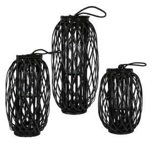 Juego de Farol de jardín negro 40/50/60 cm