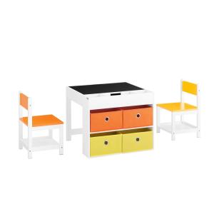 Juego de mesa infantil y 2 sillas de madera con 8 cestas