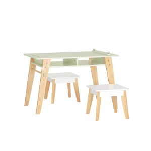 Juego de mesa y 2 taburetes infantiles madera verde