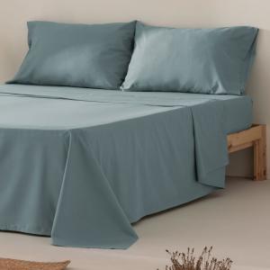 Juego de sábanas 100% algodón azul cama 180 cm