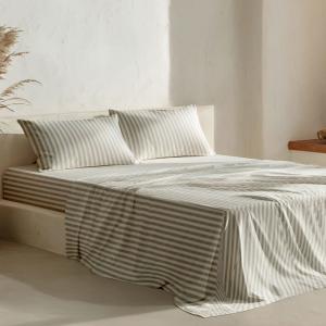 Juego de sábanas 100% algodón suave rayas verde cama 90 cm