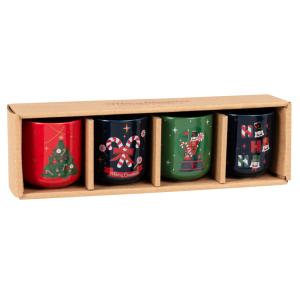 Juego de tazas de gres (x4) con motivos navideños en negro,…