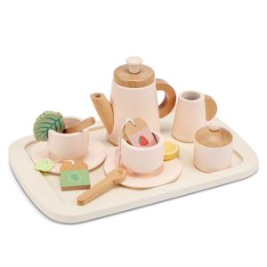 Juego de té de madera con bandeja