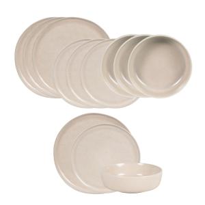 Juego de vajilla de 12 piezas de gres beige