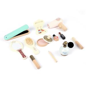 Juego kit de maquillaje y accesorios de madera para niños