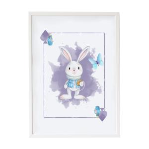 Lámina conejo carta enmarcada madera blanca 43X33 cm