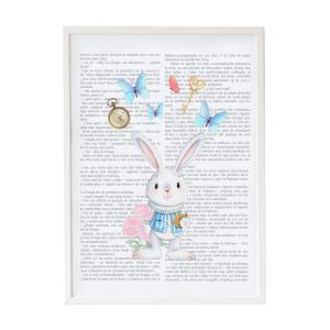 Lámina conejo cuento enmarcada madera blanca 43X33 cm