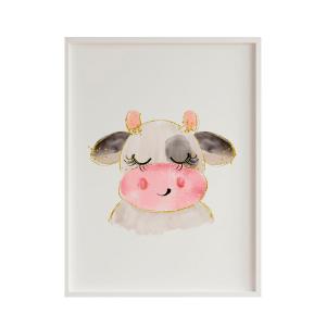 Lámina cow enmarcada madera blanca 43X33 cm