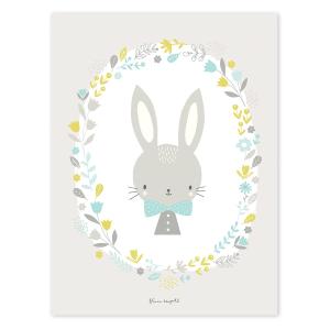 Lámina de papel beige conejo & flores de 30x40 cm