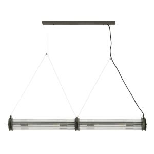 Lámpara araña doble tubo metal galvanizado gris y cristal -…
